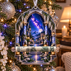 Milky Way Moon Garden Arch Acrylic Cash Holder Ornament with printed optical 3D artwork in its use setting