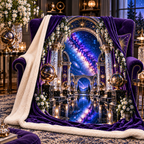 Milky Way Gallery Arch Sherpa & Fleece Blanket with printed optical 3D artwork in its use setting