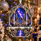 Milky Way Gallery Arch Acrylic Cash Holder Ornament with printed optical 3D artwork in its use setting
