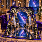 Milky Way Gallery Arch Quilt Blanket with printed optical 3D artwork in its use setting