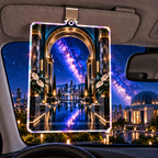Milky Way Metropolitan Arch Holographic Car Visor Clip with printed optical 3D artwork in its use setting
