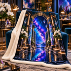 Milky Way Prism Studio Arch Sherpa & Fleece Blanket with printed optical 3D artwork in its use setting