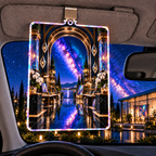 Milky Way Prism Studio Arch Holographic Car Visor Clip with printed optical 3D artwork in its use setting