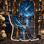 Meteor Library Portal Sherpa & Fleece Blanket with printed optical 3D artwork in its use setting