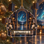 Meteor Library Portal Acrylic Cash Holder Ornament with printed optical 3D artwork in its use setting