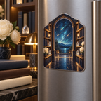 Meteor Library Portal Acrylic Refrigerator Magnet with printed optical 3D artwork in its use setting