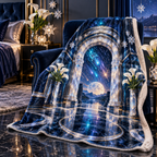 Meteor Moonstone Arch Sherpa & Fleece Blanket with printed optical 3D artwork in its use setting