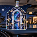 Meteor Moonstone Arch Holographic Car Visor Clip with printed optical 3D artwork in its use setting
