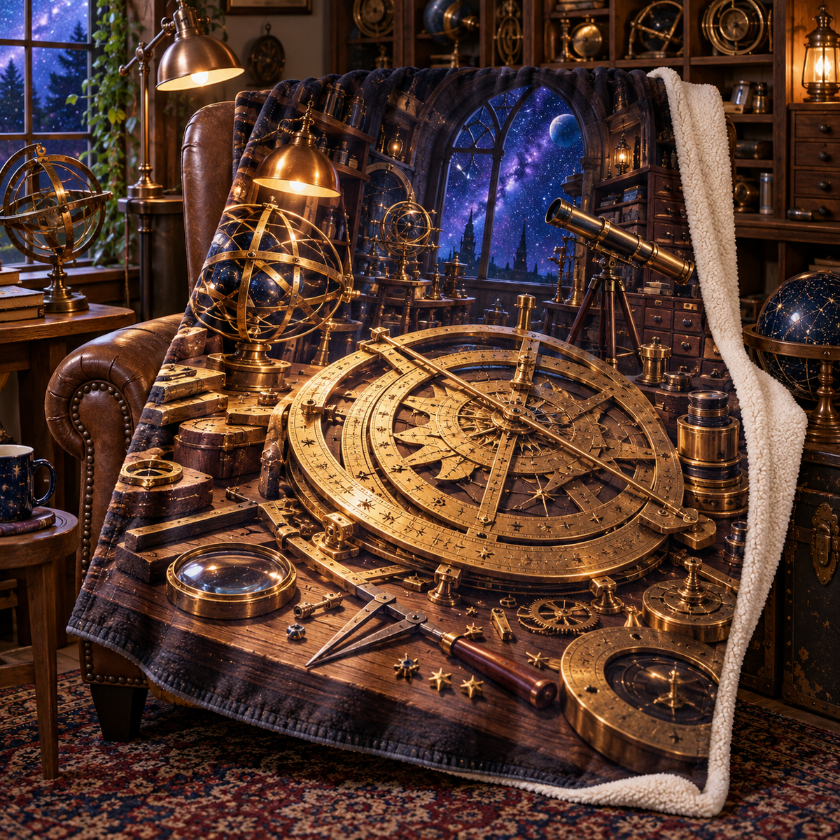 Starwright Workshop Sherpa & Fleece Blanket with printed optical 3D artwork in its use setting