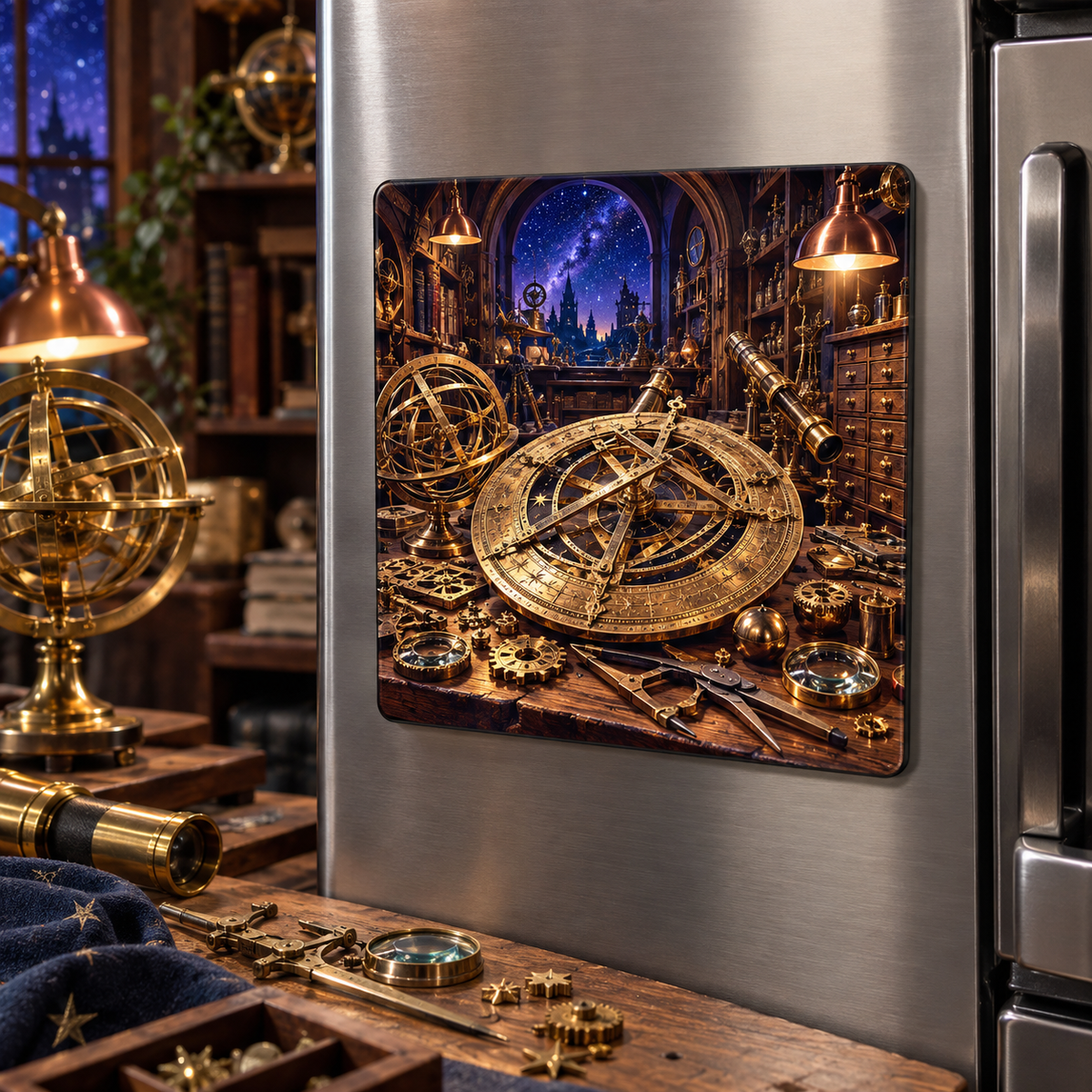 Starwright Workshop Acrylic Refrigerator Magnet with printed optical 3D artwork in its use setting