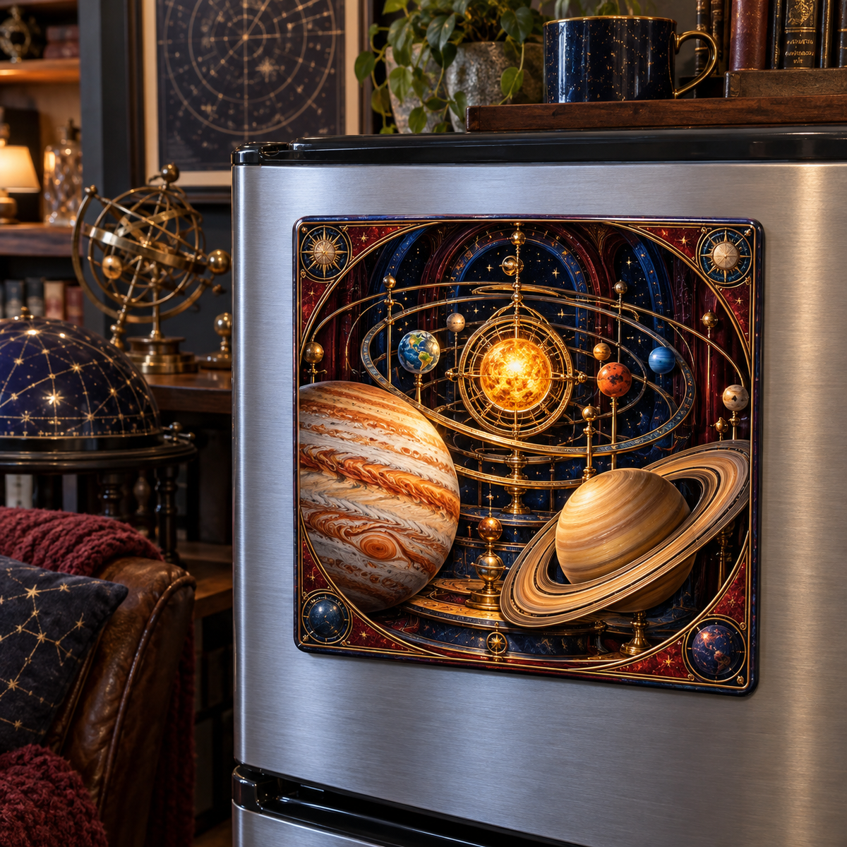 Collector's Celestial Cabinet Acrylic Refrigerator Magnet with printed optical 3D artwork in its use setting