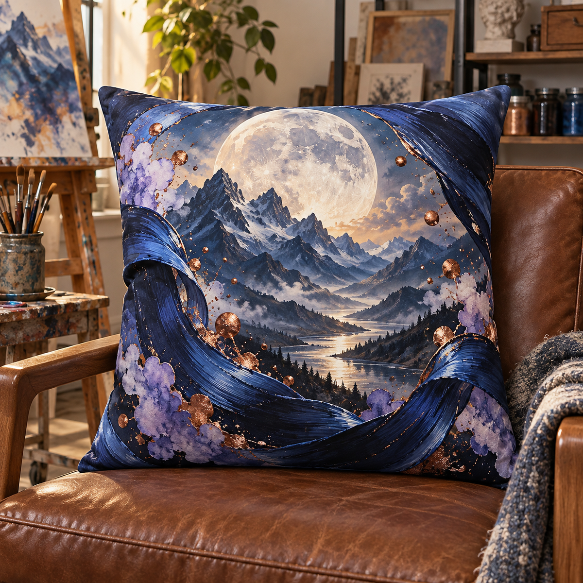 Lunar Atelier Peaks Quilted Cushion Cover with printed optical 3D artwork in its use setting
