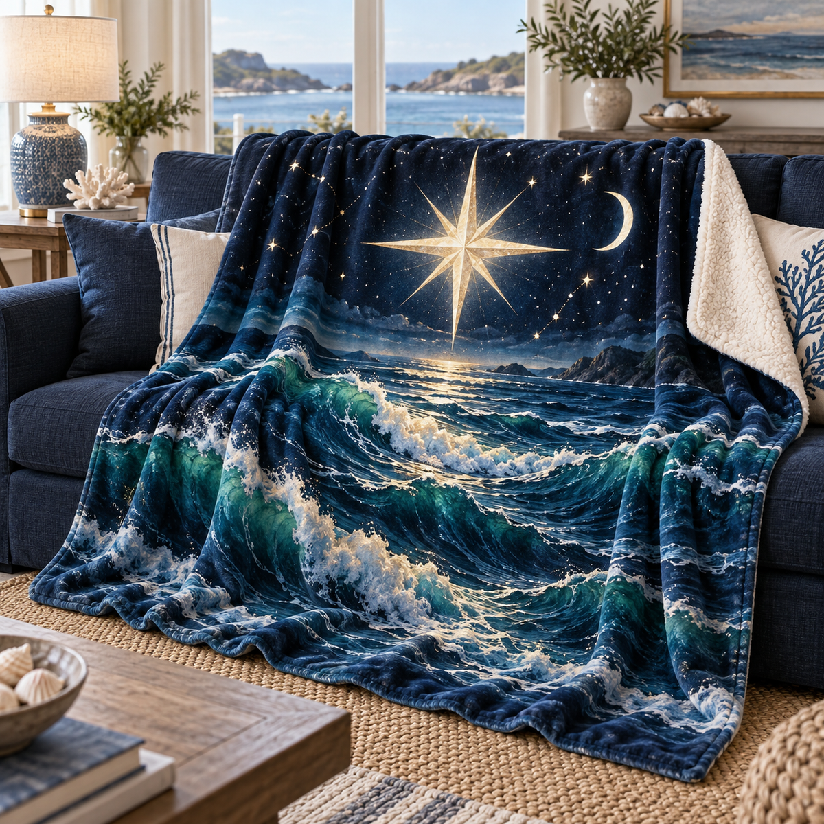 Tidal Star Gallery Sherpa & Fleece Blanket with printed optical 3D artwork in its use setting