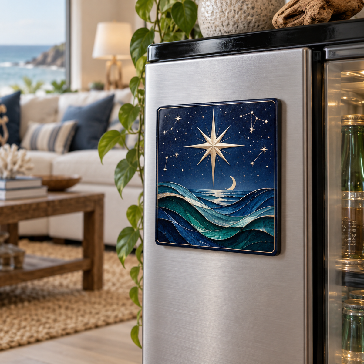 Tidal Star Gallery Acrylic Refrigerator Magnet with printed optical 3D artwork in its use setting