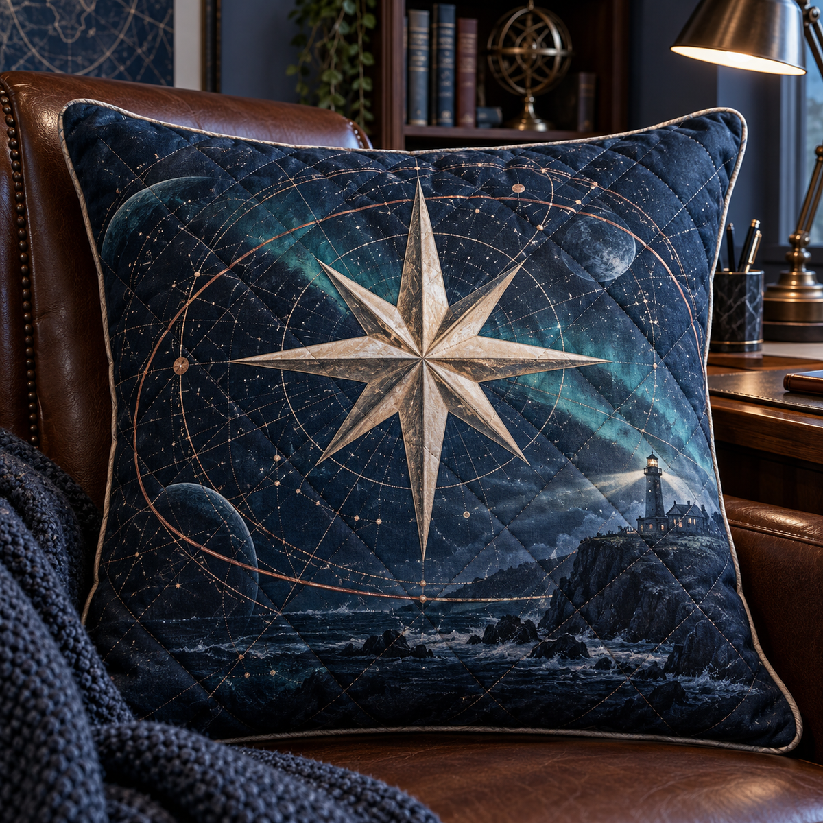 Navigator Nocturne Study Quilted Cushion Cover with printed optical 3D artwork in its use setting