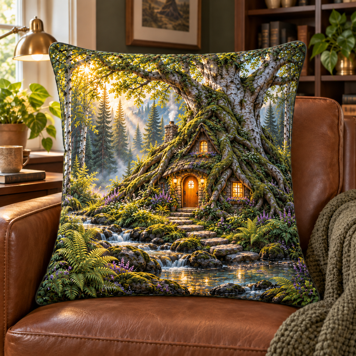 Rootveil New Home Welcome Quilted Cushion Cover with printed optical 3D artwork in its use setting
