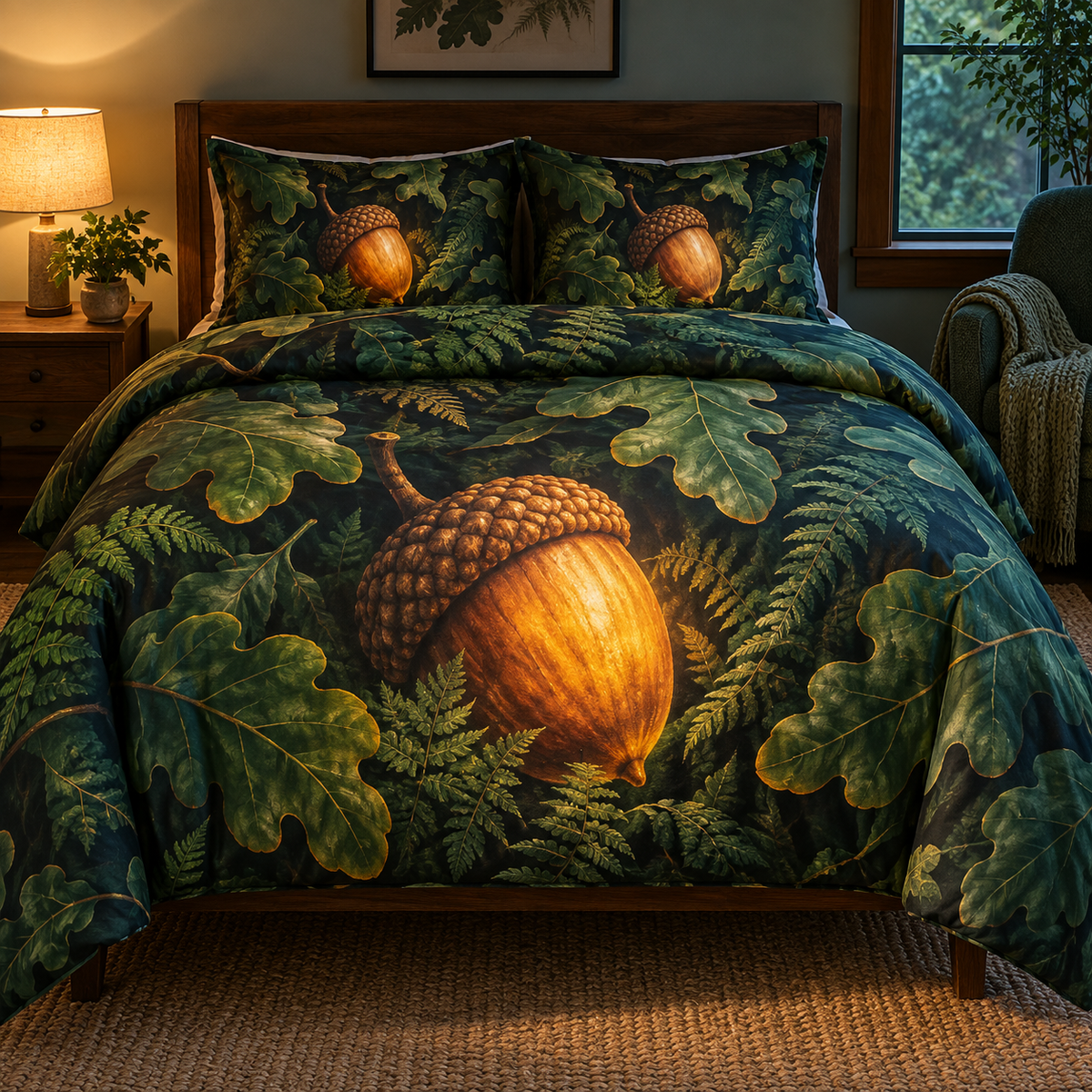 Stillacorn Quiet Corner Quilted Bedding Set with printed optical 3D artwork in its use setting
