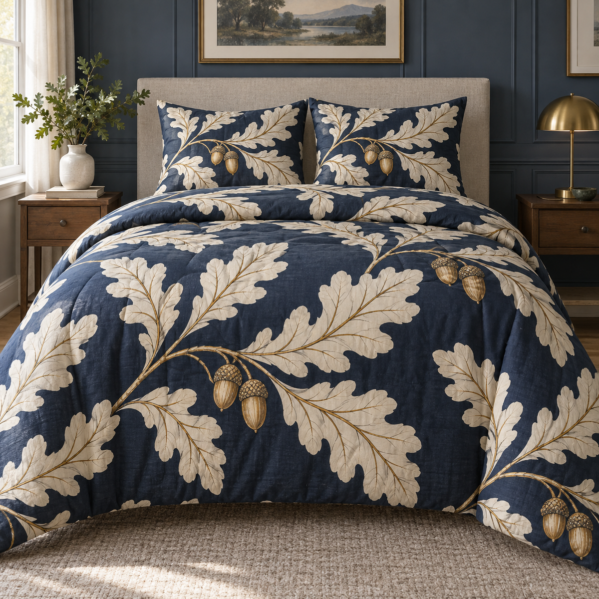 Oakline Apartment Gallery Quilted Bedding Set with printed optical 3D artwork in its use setting