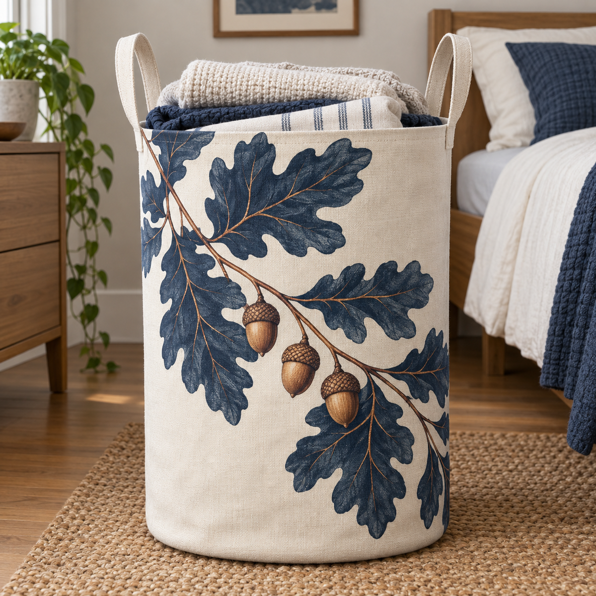 Oakline Apartment Gallery Laundry Hamper with printed optical 3D artwork in its use setting