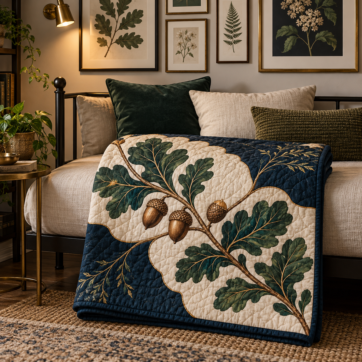Oakline Apartment Gallery Quilt Blanket with printed optical 3D artwork in its use setting