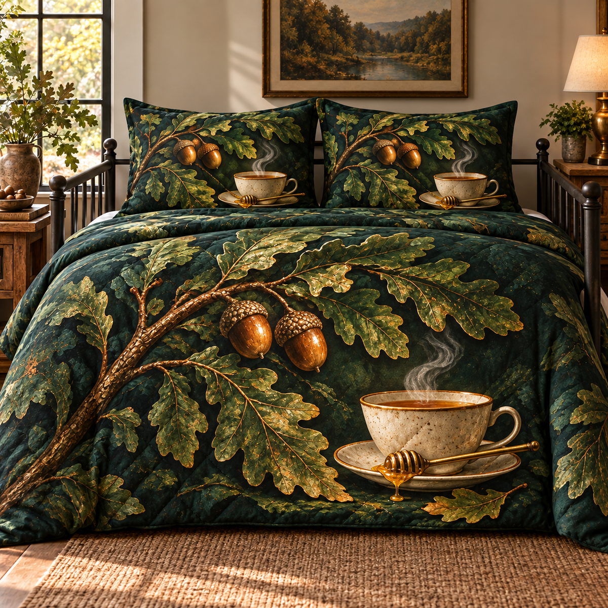 Oak & Hearth Host Appreciation Quilted Bedding Set with printed optical 3D artwork in its use setting