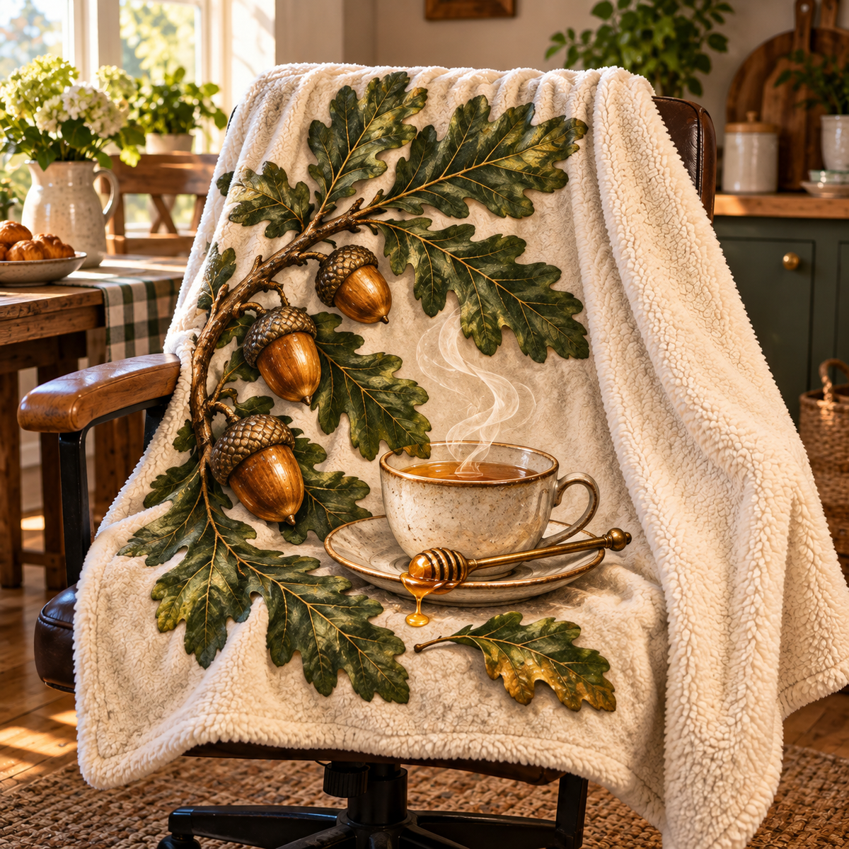 Oak & Hearth Host Appreciation Sherpa & Fleece Blanket with printed optical 3D artwork in its use setting