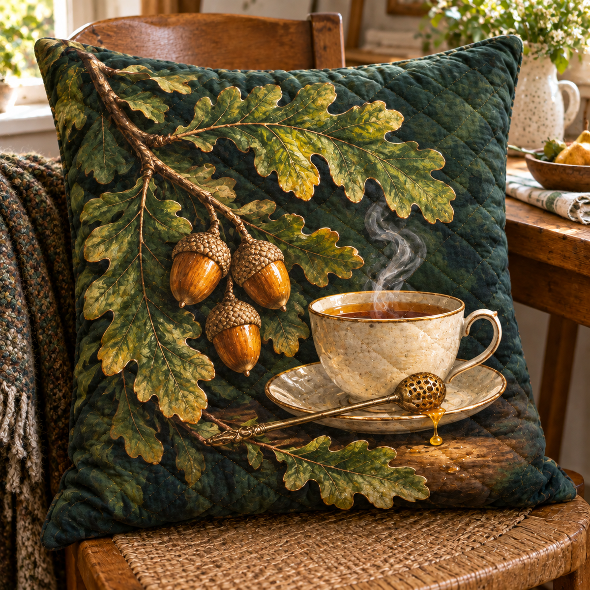 Oak & Hearth Host Appreciation Quilted Cushion Cover with printed optical 3D artwork in its use setting