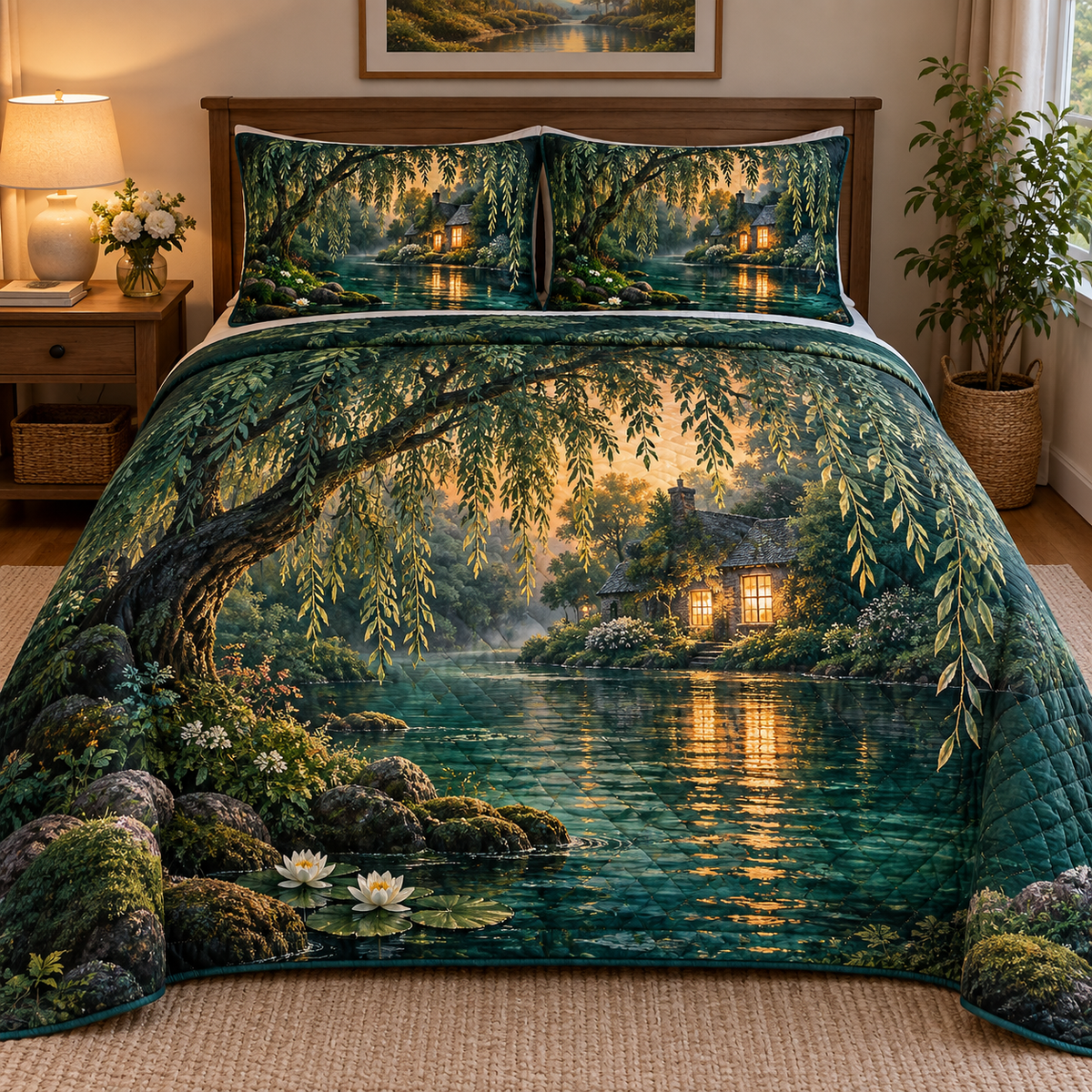 Willow Welcome Arch Quilted Bedding Set: Willow Welcome Arch printed artwork in its real use setting