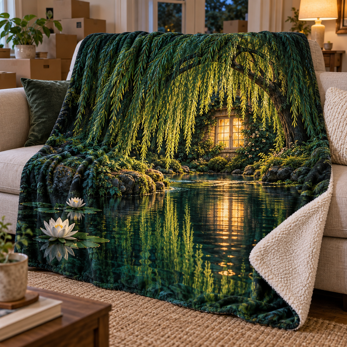 Willow Welcome Arch Sherpa & Fleece Blanket: Willow Welcome Arch printed artwork in its real use setting