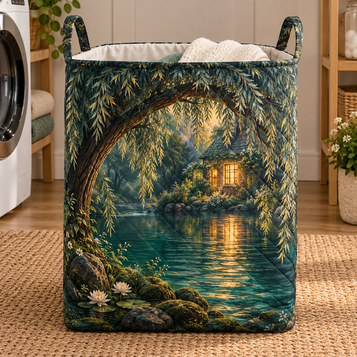 Willow Welcome Arch Laundry Hamper: Willow Welcome Arch printed artwork in its real use setting