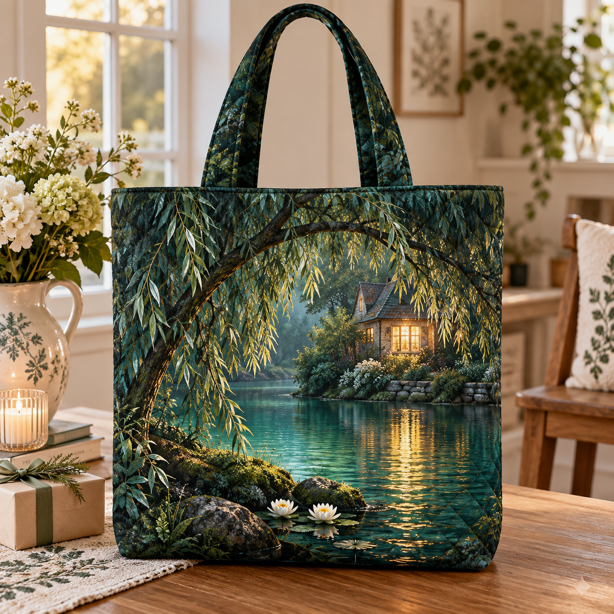 Willow Welcome Arch Quilted Tote Bag: Willow Welcome Arch printed artwork in its real use setting