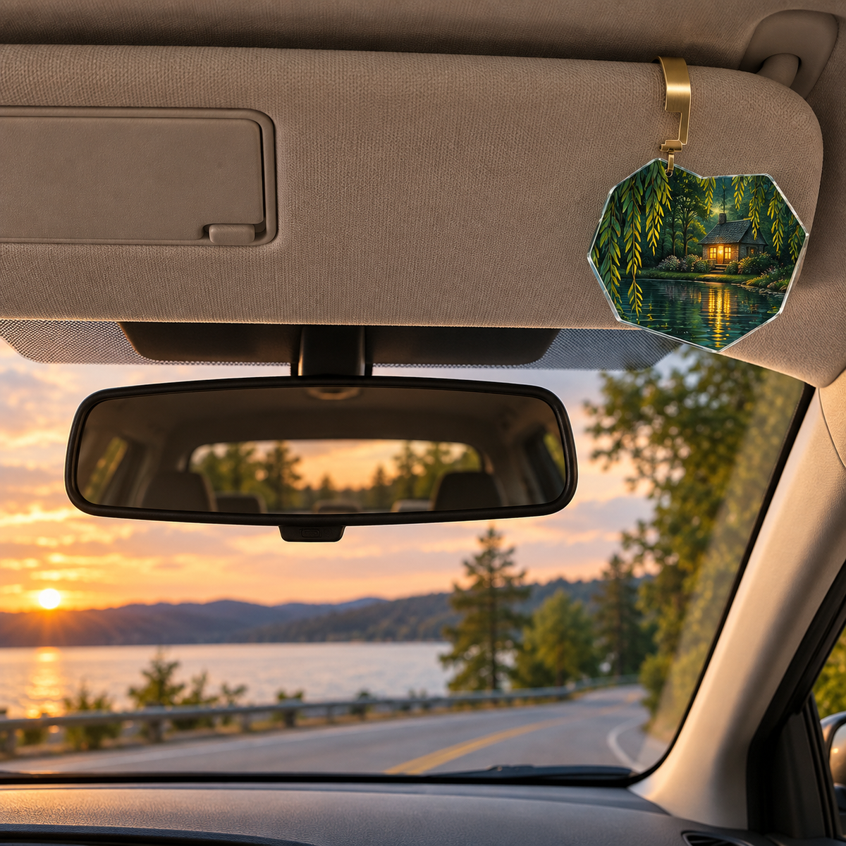 Willow Welcome Arch Holographic Car Visor Clip: Willow Welcome Arch printed artwork in its real use setting