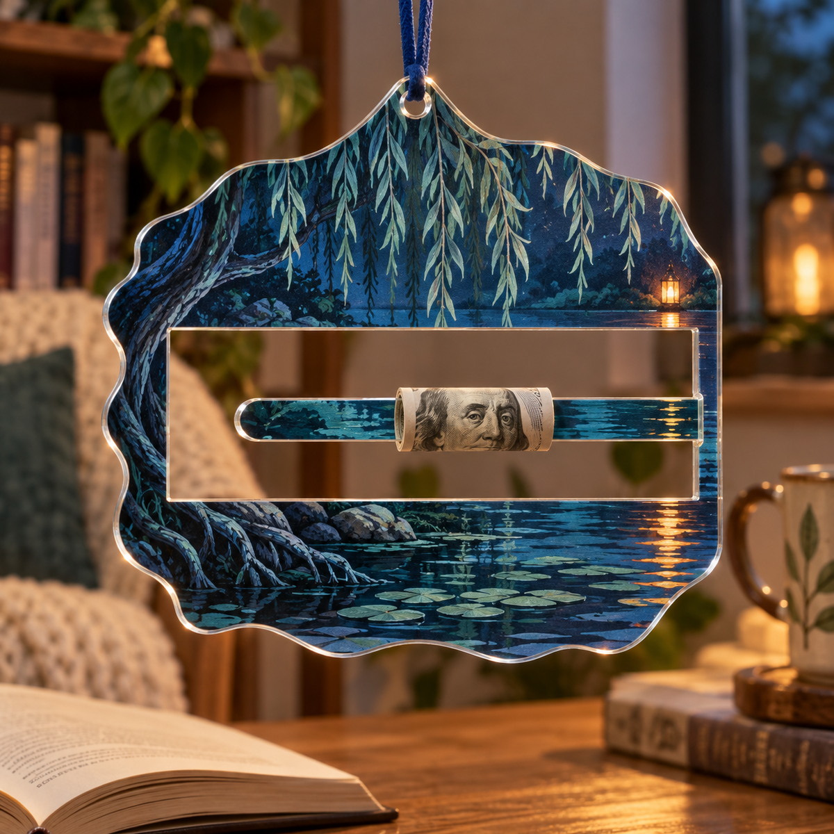 Willow Ember Reflection Acrylic Cash Holder Ornament main lifestyle product image