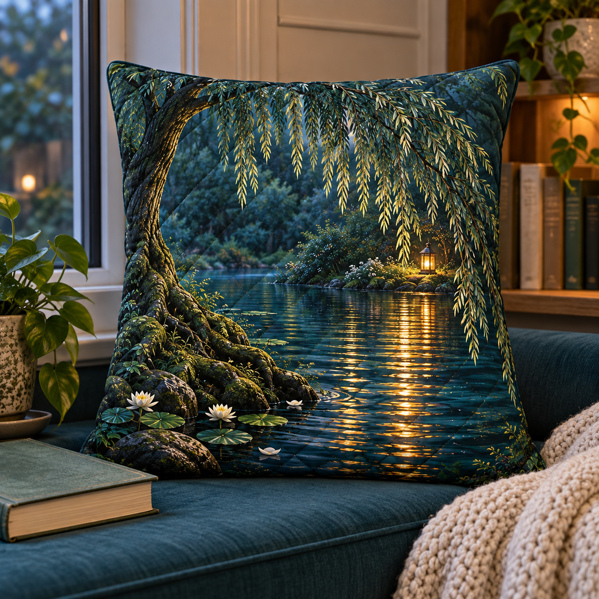 Willow Ember Reflection Quilted Cushion Cover main lifestyle product image