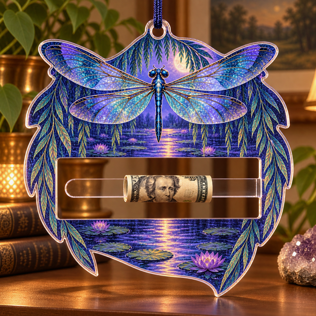 Willow Glasswing Drift Acrylic Cash Holder Ornament main product lifestyle image