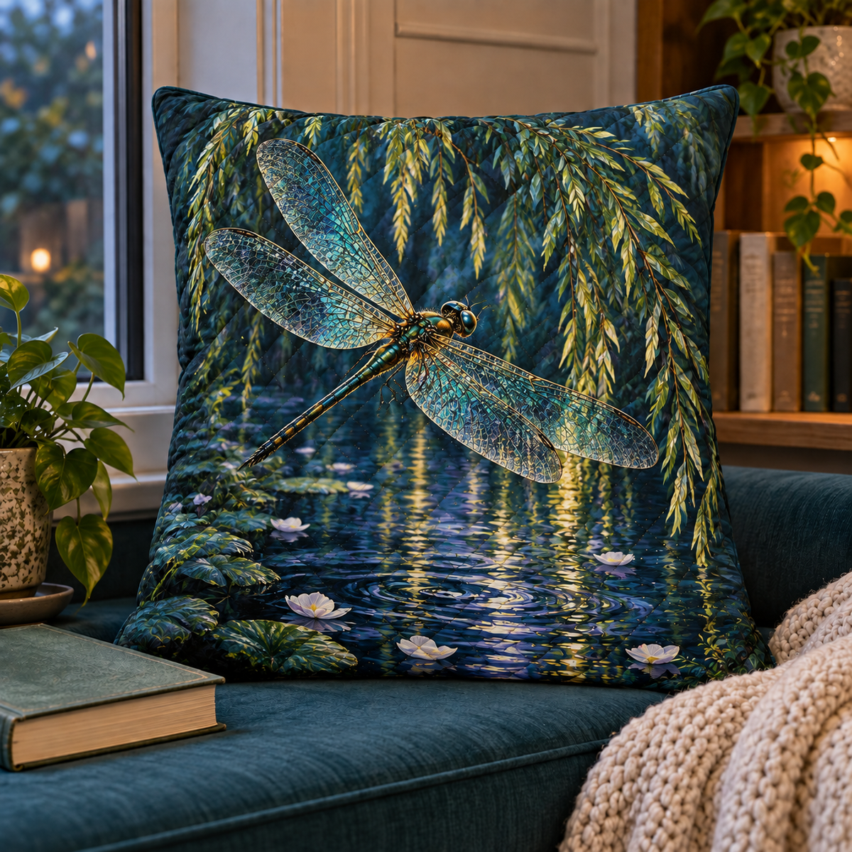 Willow Glasswing Drift Quilted Cushion Cover main product lifestyle image