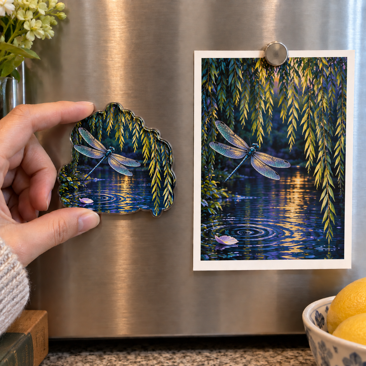 Willow Glasswing Drift Acrylic Refrigerator Magnet main product lifestyle image