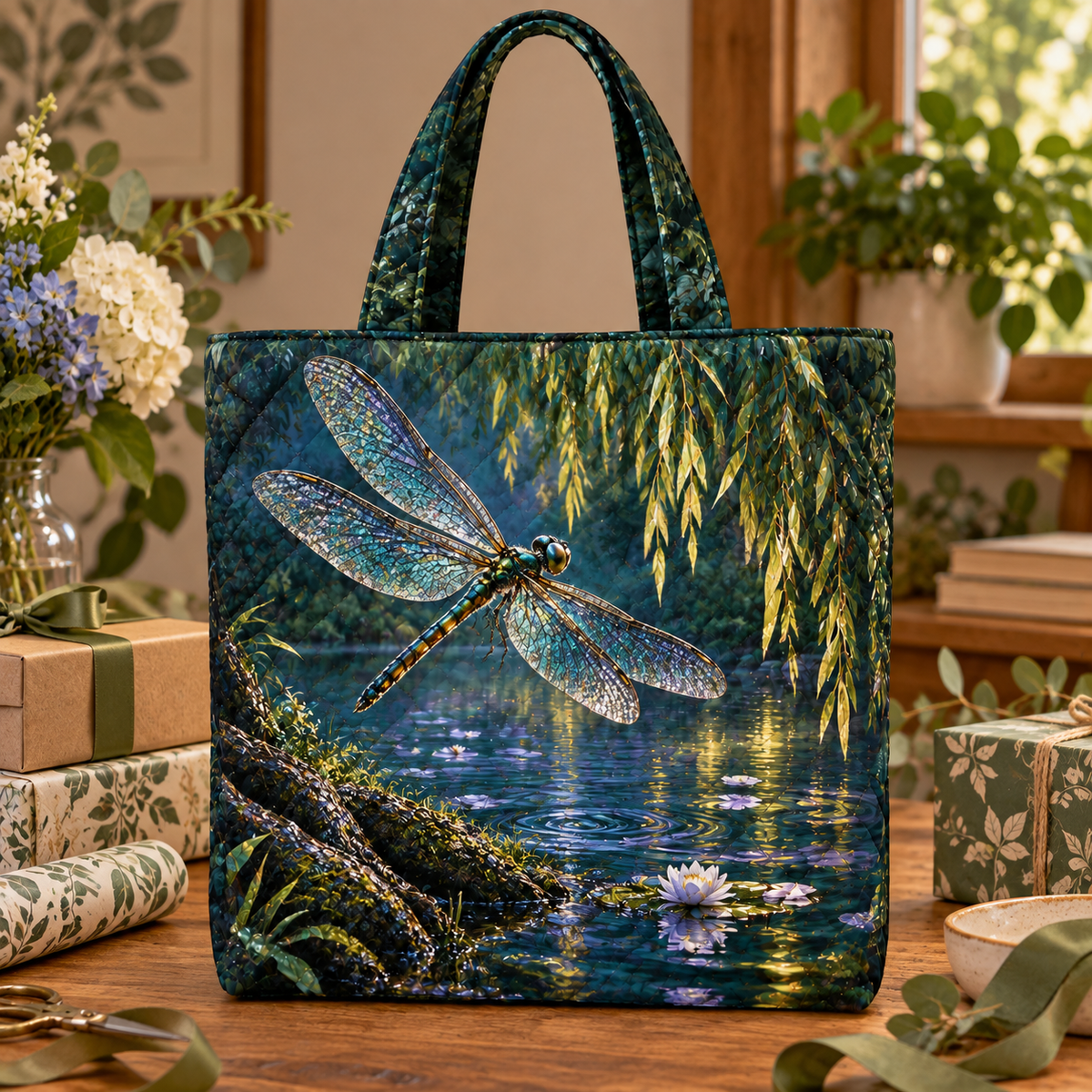 Willow Glasswing Drift Quilted Tote Bag main product lifestyle image