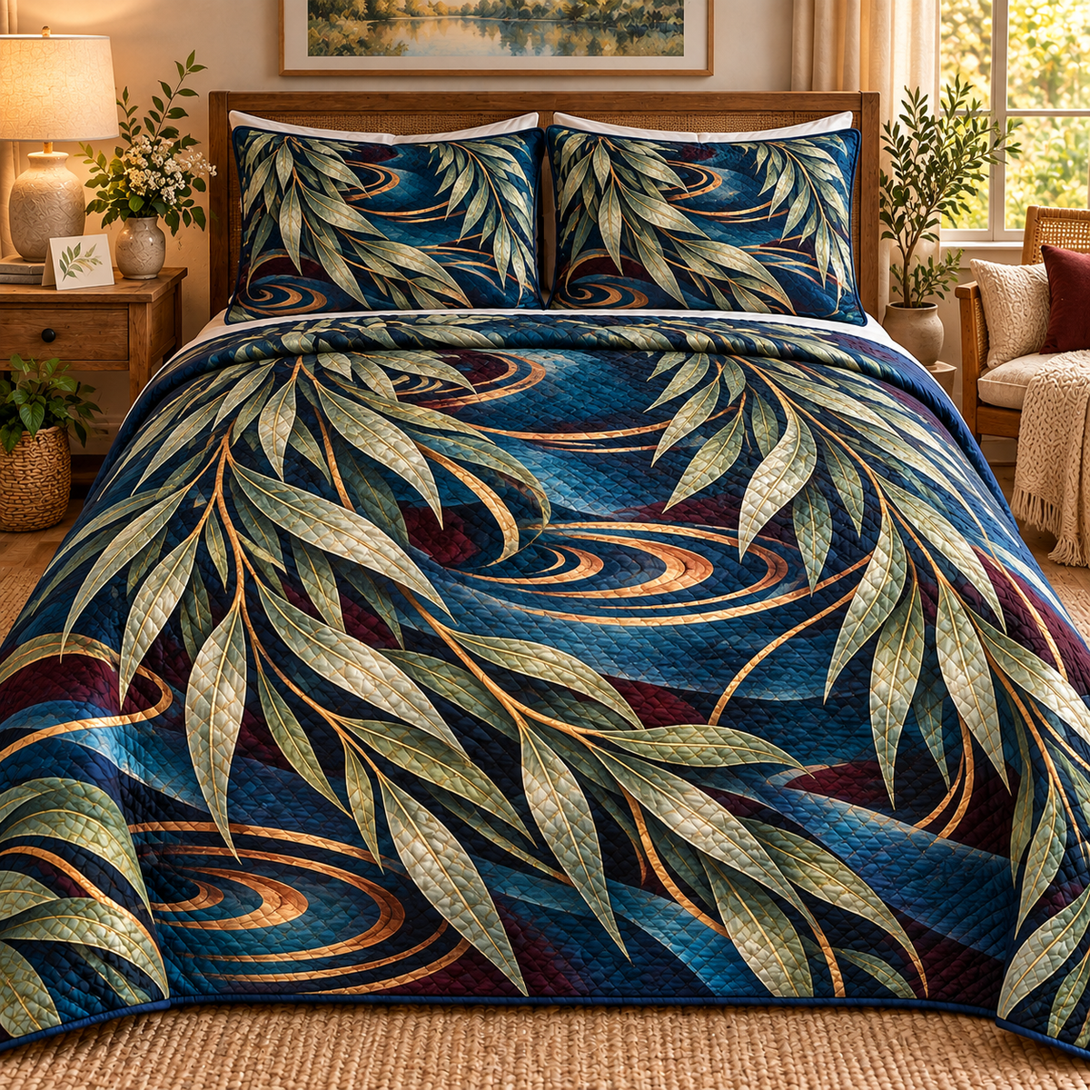 Willow Hearthwave Welcome Quilted Bedding Set with printed optical 3D artwork in its use setting