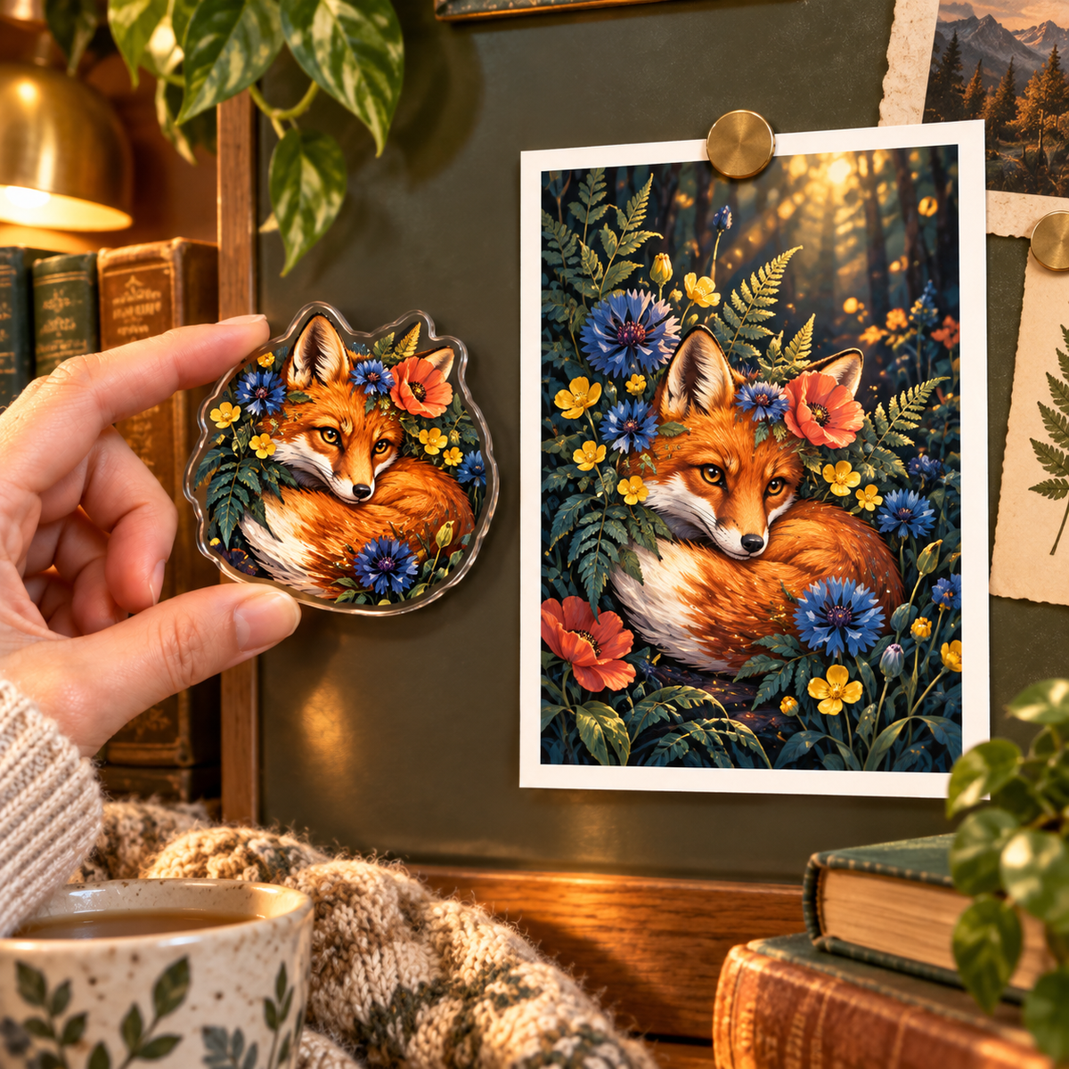 Foxglade Storybloom Acrylic Refrigerator Magnet with printed optical 3D artwork in its use setting