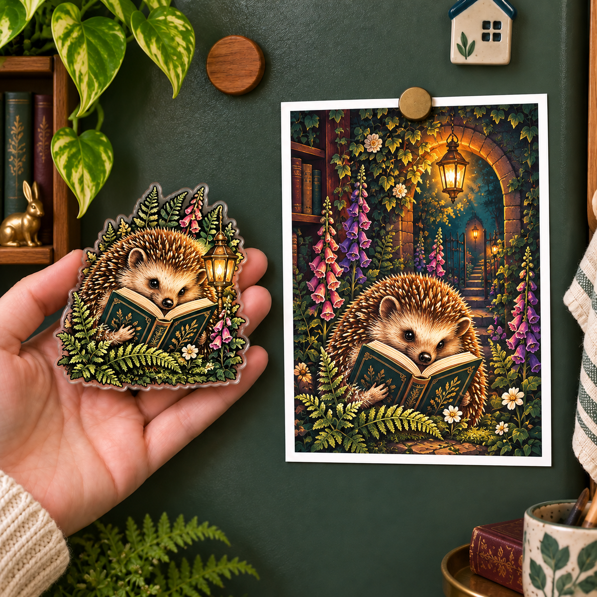 Hedgegrove Story Garden Acrylic Refrigerator Magnet with printed optical 3D artwork in its use setting