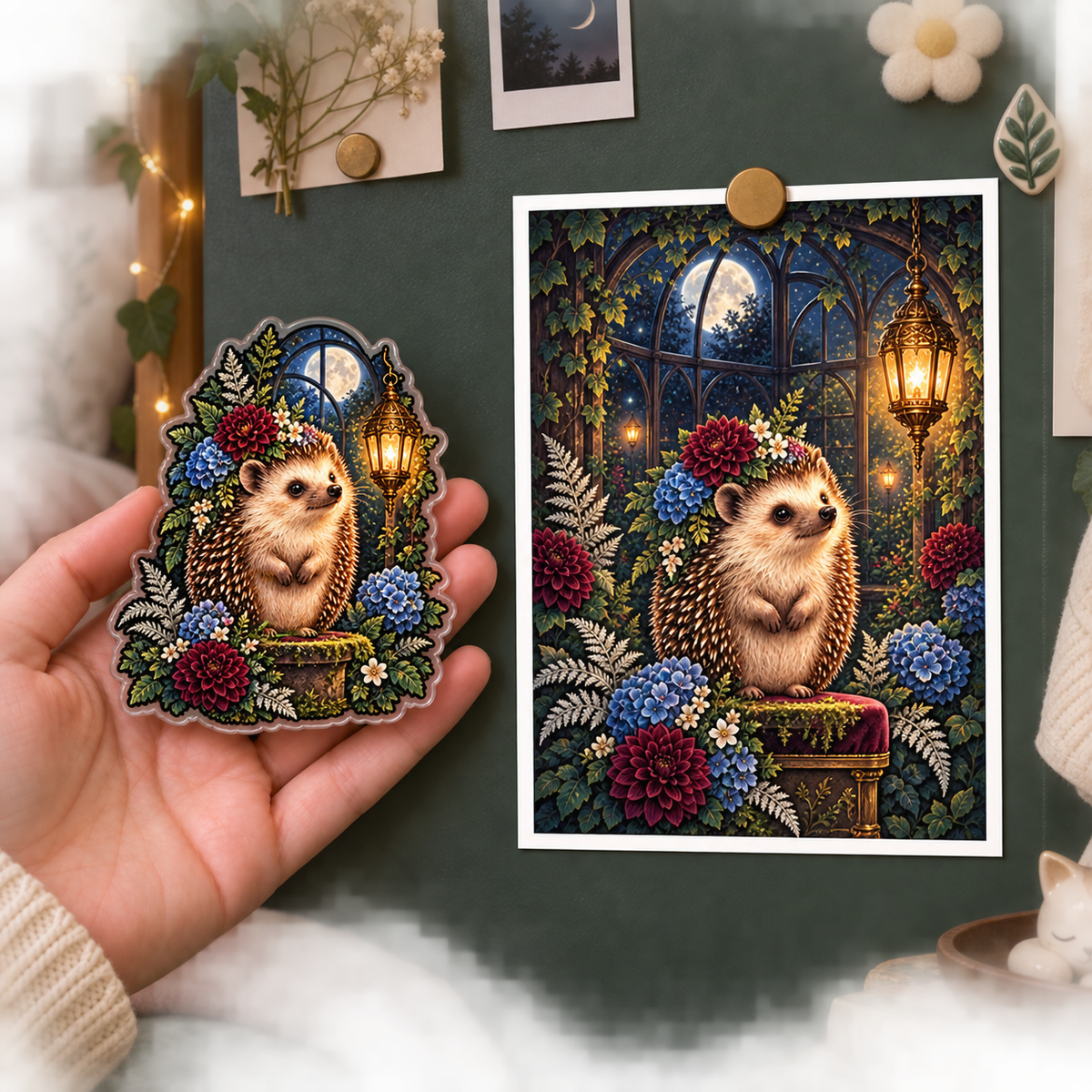Midnight Hedgegrove Acrylic Refrigerator Magnet with printed optical 3D artwork in its use setting