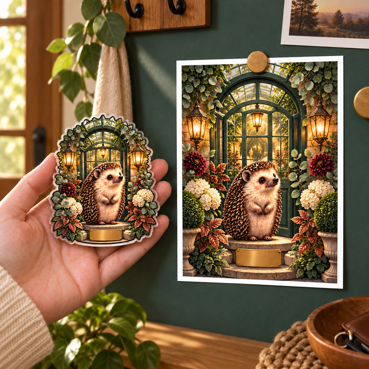 Hedgegrove Welcome Conservatory Acrylic Refrigerator Magnet with printed optical 3D artwork in its use setting