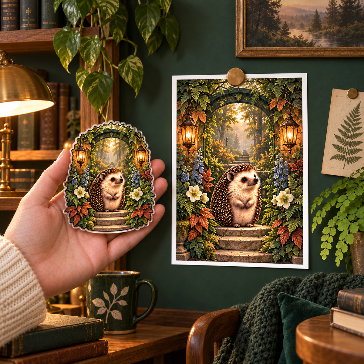 Hedgegrove Lantern Fern Alcove Acrylic Refrigerator Magnet with printed optical 3D artwork in its use setting