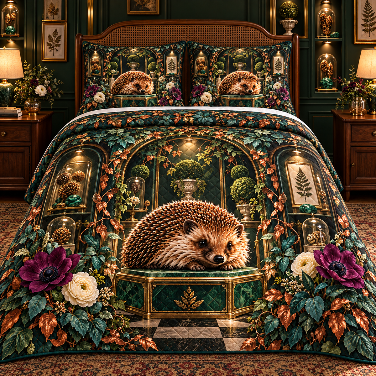 Hedgegrove Curio Gallery Quilted Bedding Set with printed optical 3D artwork in its use setting
