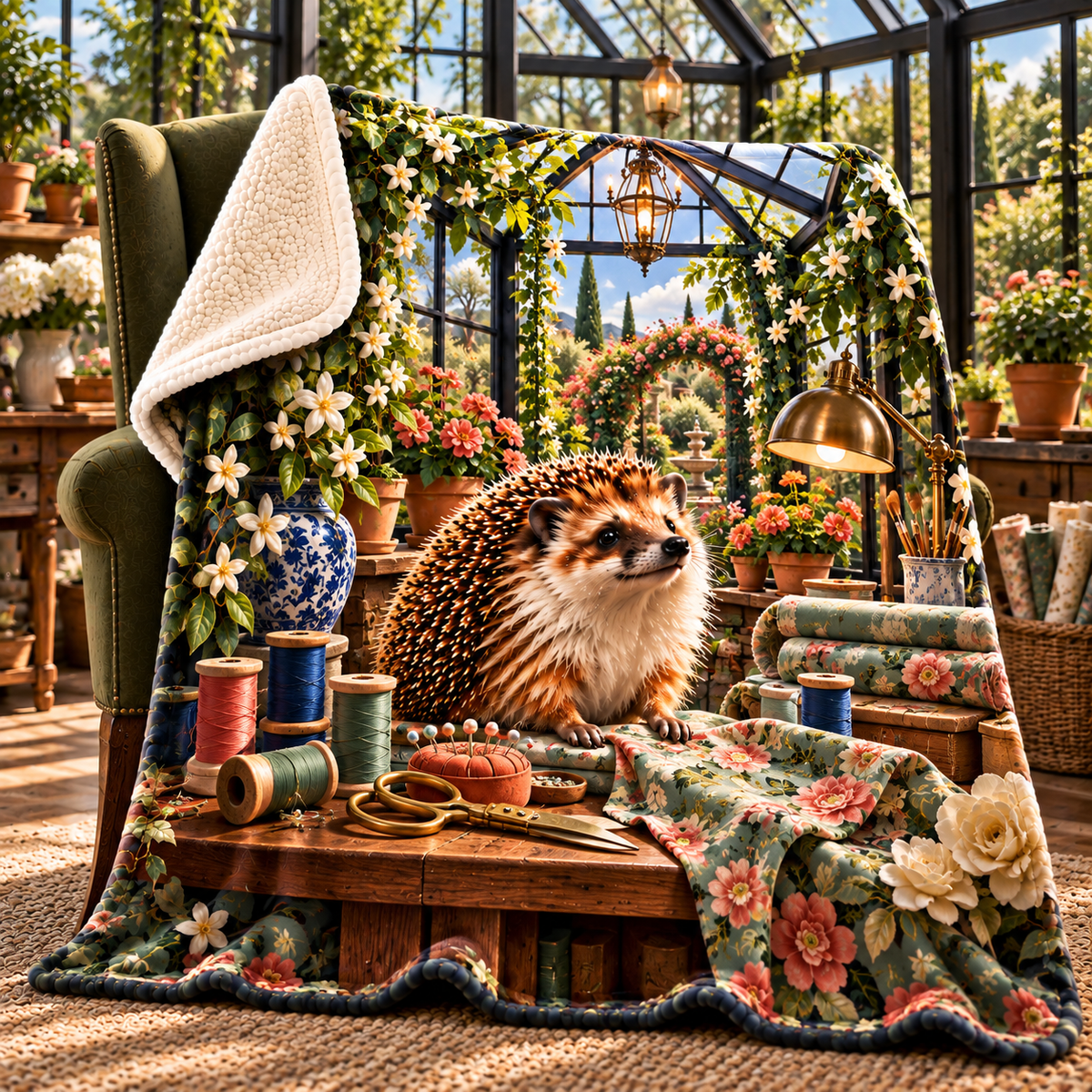 Hedgegrove Maker Conservatory Sherpa & Fleece Blanket with printed optical 3D artwork in its use setting
