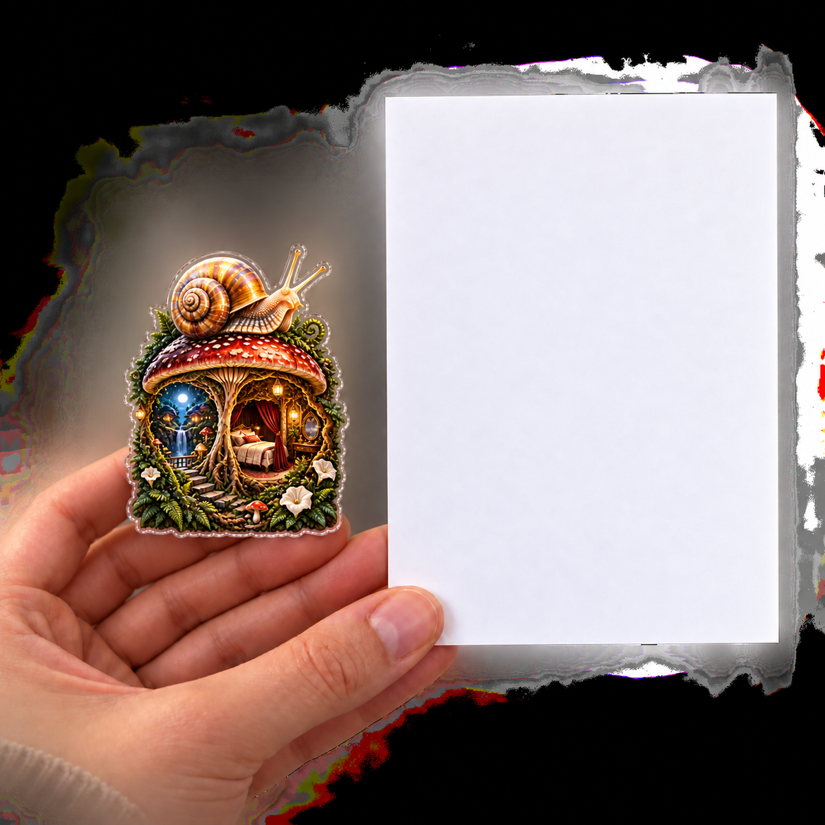Moonlit Snail Toadstool Suite Acrylic Refrigerator Magnet with printed optical 3D artwork in its use setting