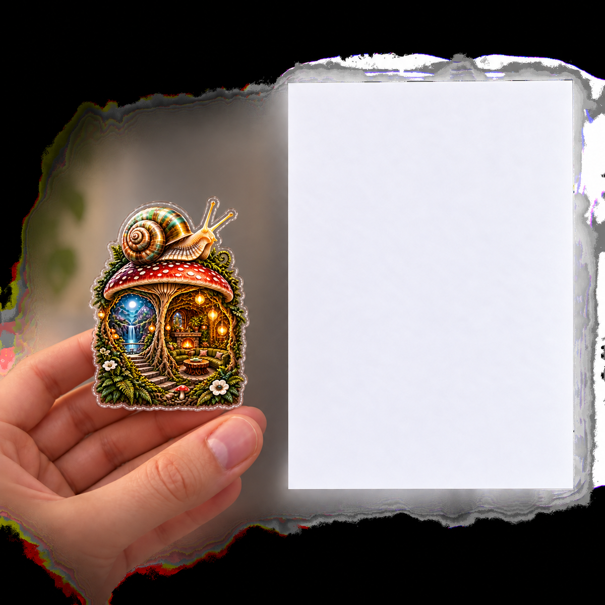 Grand Snail Toadstool Salon Acrylic Refrigerator Magnet with printed optical 3D artwork in its use setting