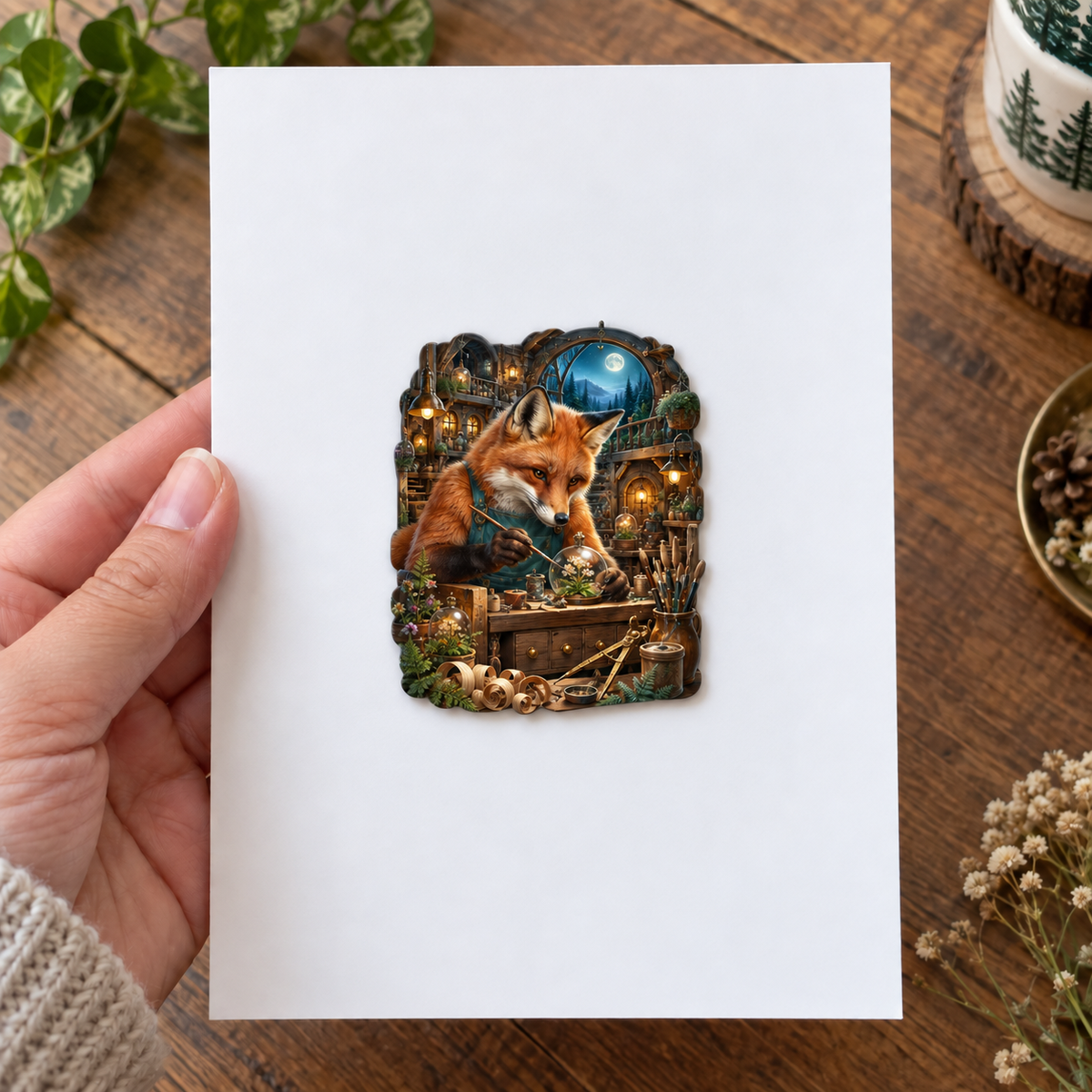 Woodland Fox Atelier Portal Acrylic Refrigerator Magnet with printed optical 3D artwork in its use setting