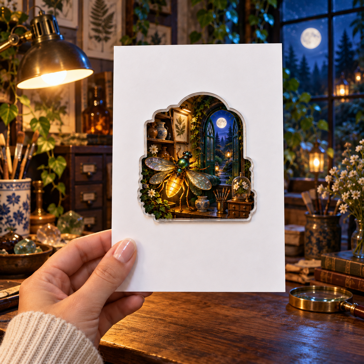 Embercraft Firefly Atelier Acrylic Refrigerator Magnet with printed optical 3D artwork in its use setting